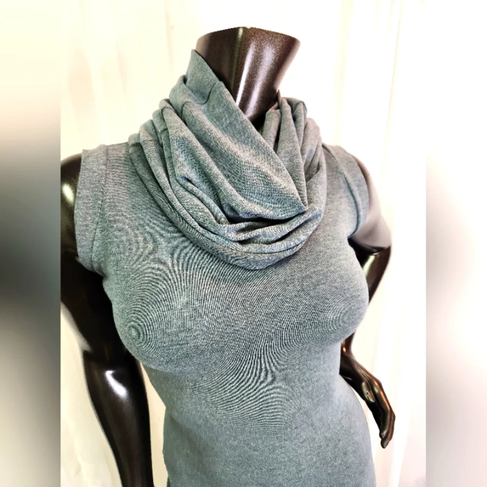 Green-Blue Sleeveless Dress with Cowl Neck -Mannequin Worn Only. - Picture 4 of 16